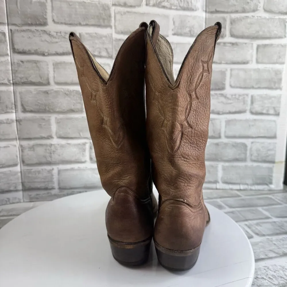 Abilene Vintage Men’s Size 9 D Brown Leather Distressed Cowboy Western Boots